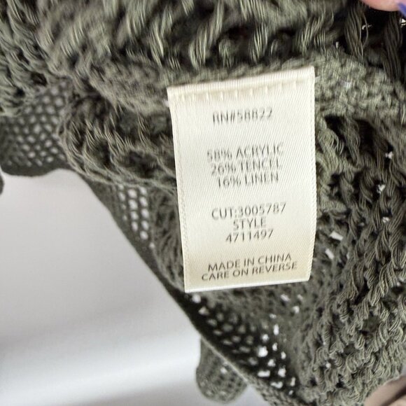 Max Studio Olive Open Knit Sweater L Boho Coastal Layer Beachy Linen Blend - Picture 4 of 5